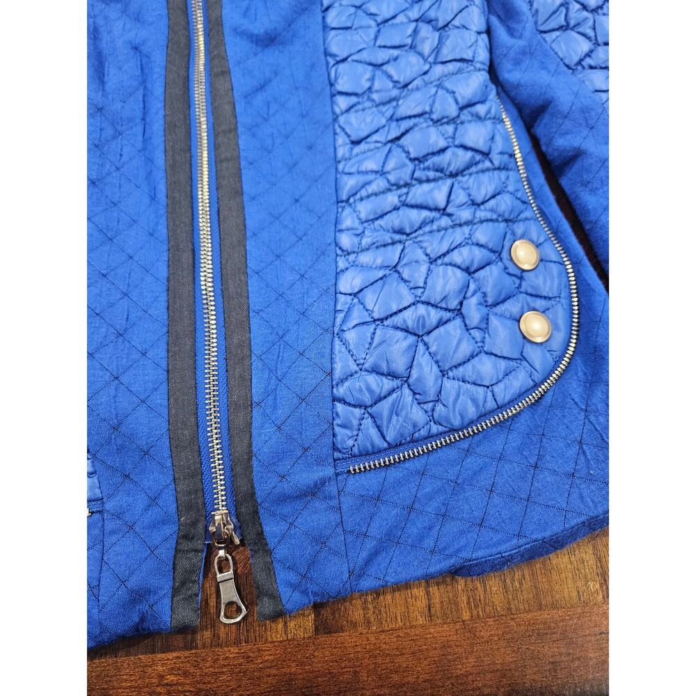 IVA Rockabilly Quilted Blue Moto Jacket Cropped Zip Front Silver Snap Y2K XS - Picture 4 of 9